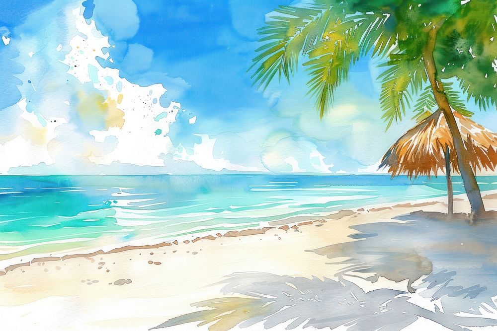 Beach illustration watercolor nature outdoors summer.