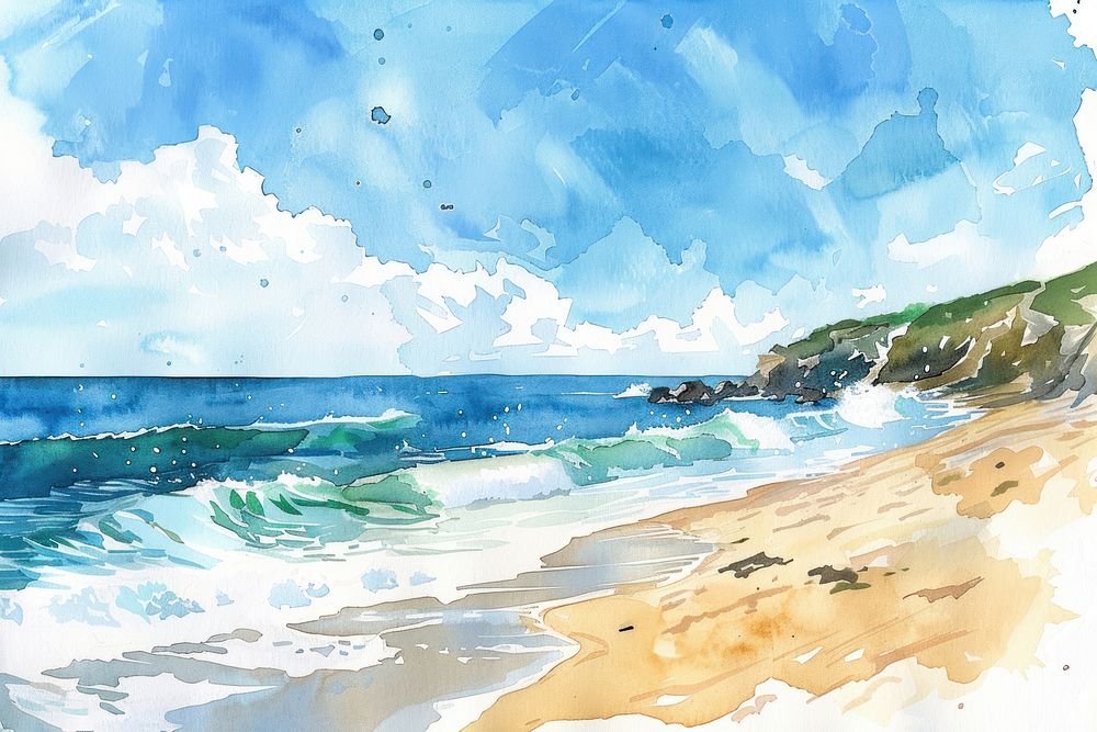Beach illustration watercolor nature outdoors painting.