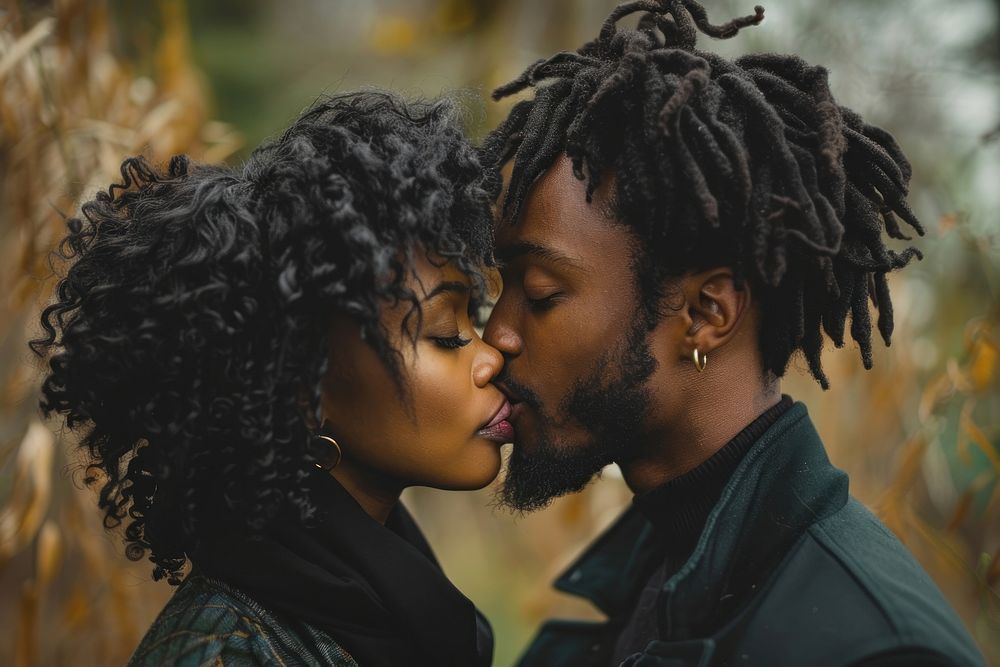 Black couple kiss portrait kissing adult.