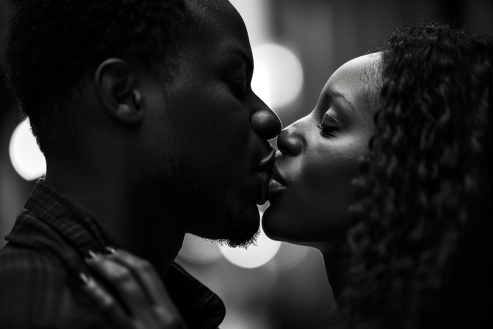 Black couple kiss portrait kissing adult.