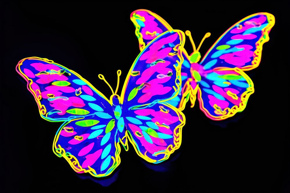 Black light oil painting butterfly purple yellow blue.