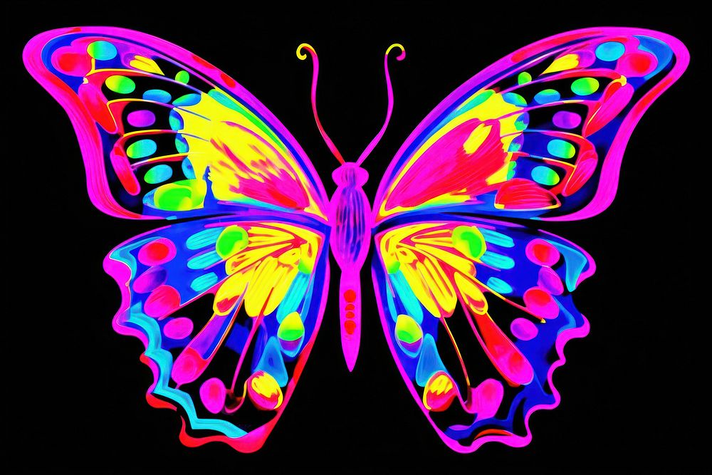 Black light oil painting butterfly purple yellow blue.