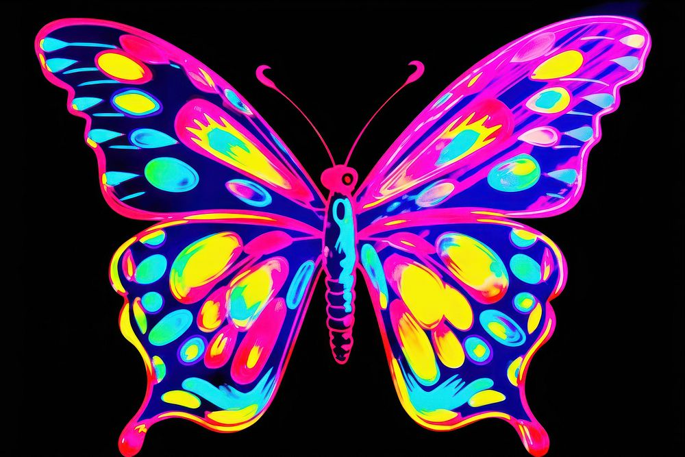 Black light oil painting butterfly purple animal yellow.