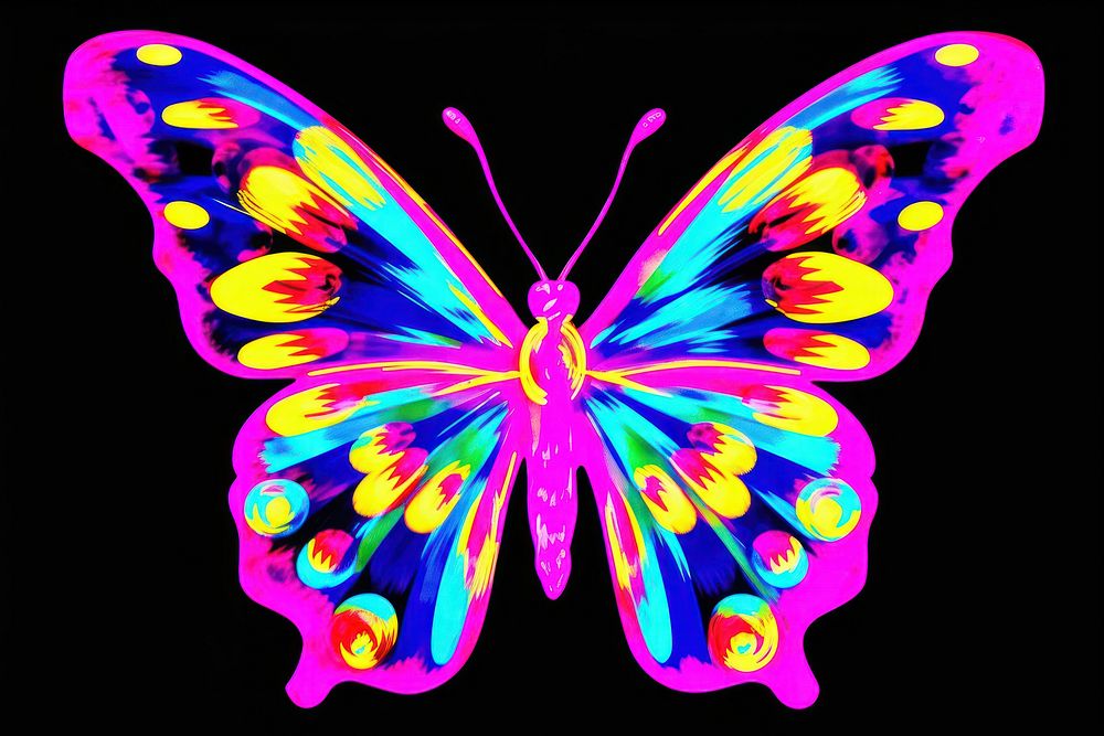 Black light oil painting butterfly purple yellow blue.