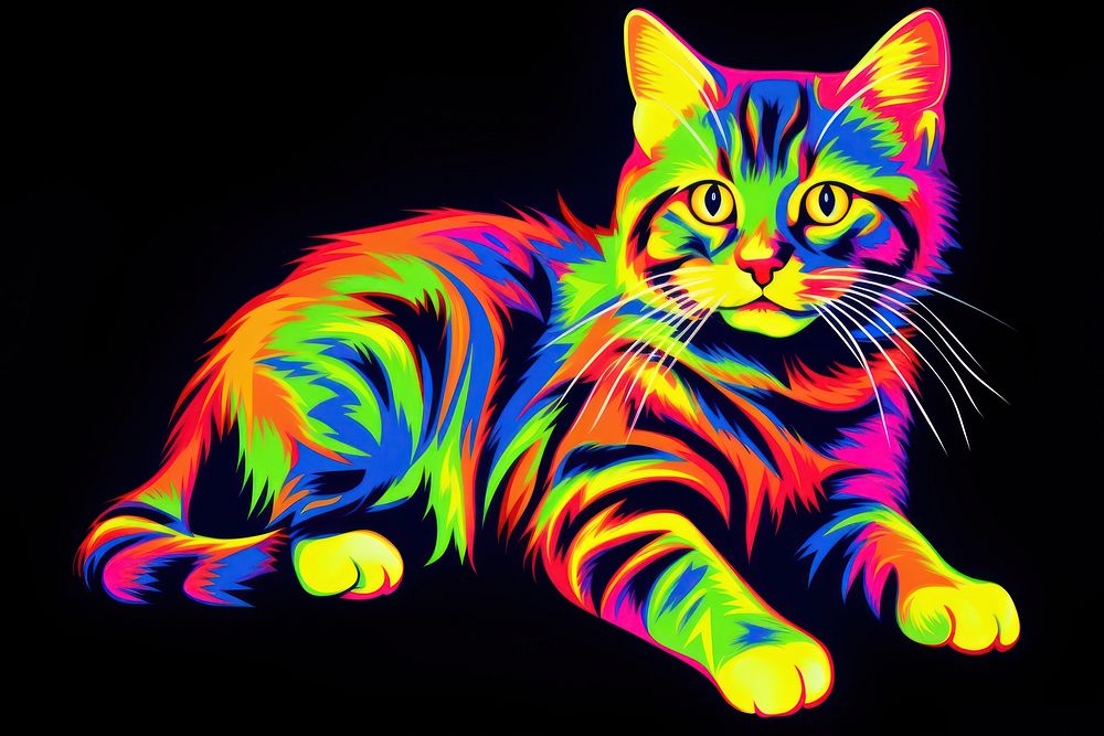 Black light oil painting of cat pattern animal mammal.
