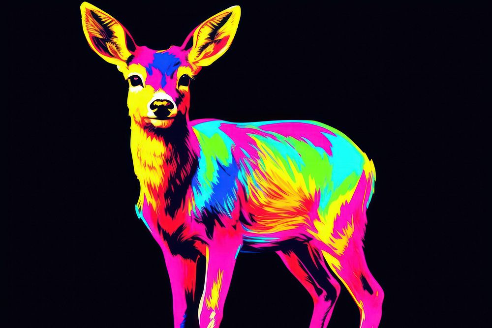 Black light oil painting of deer wildlife animal mammal.