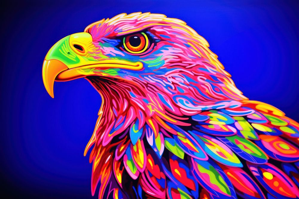 Black light oil painting of eagle pattern animal purple.