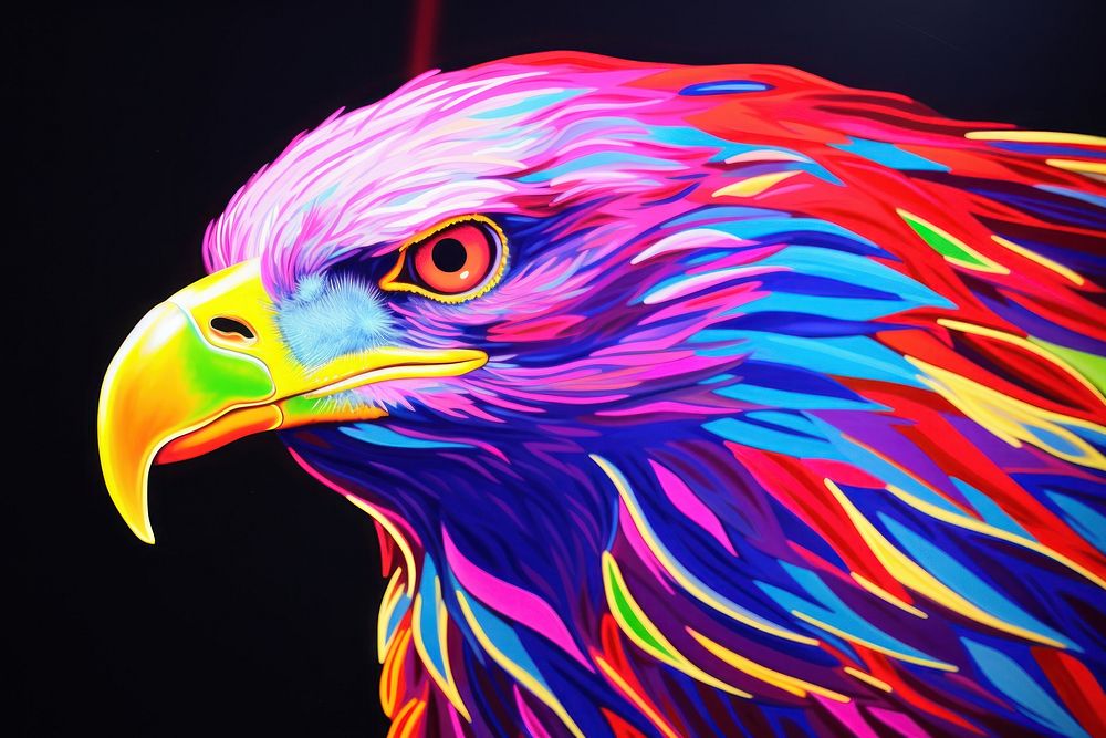 Black light oil painting of eagle animal purple bird.