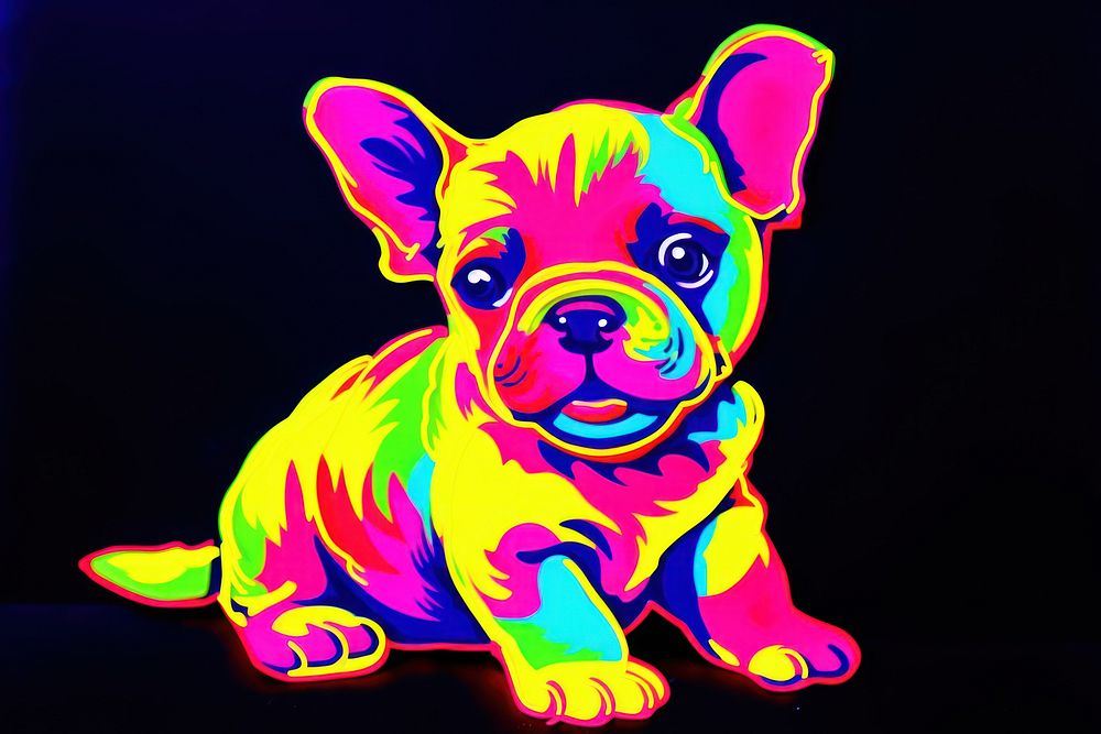 Black light oil painting of little Bulldog bulldog animal mammal.