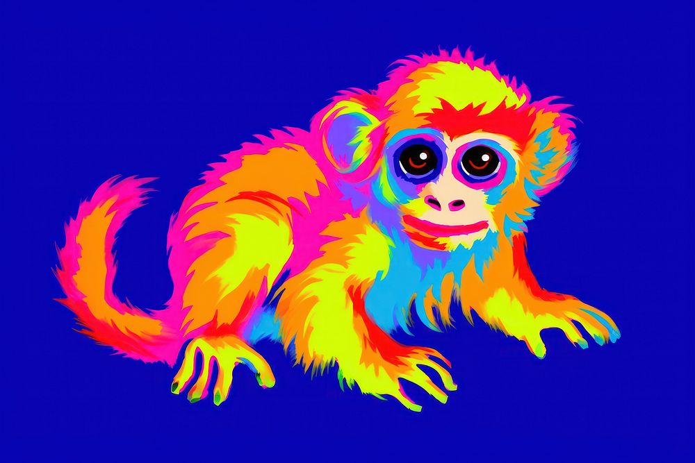 Black light oil painting monkey animal mammal yellow.