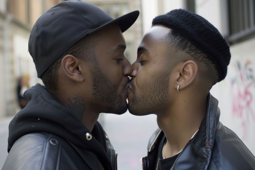 Black men kissing portrait adult affectionate.