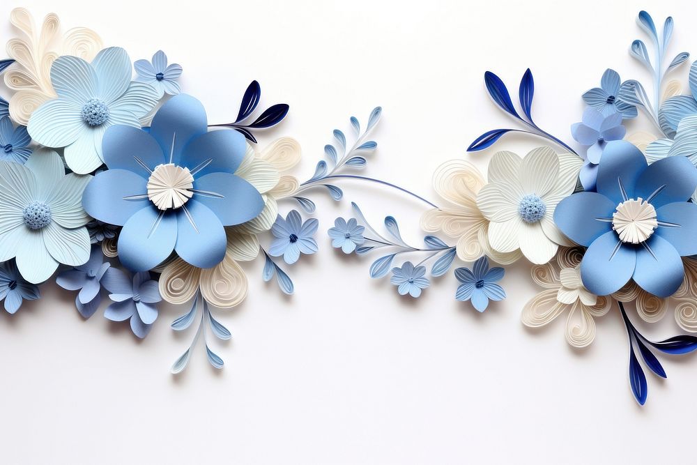 Blue flower floral border pattern plant white.