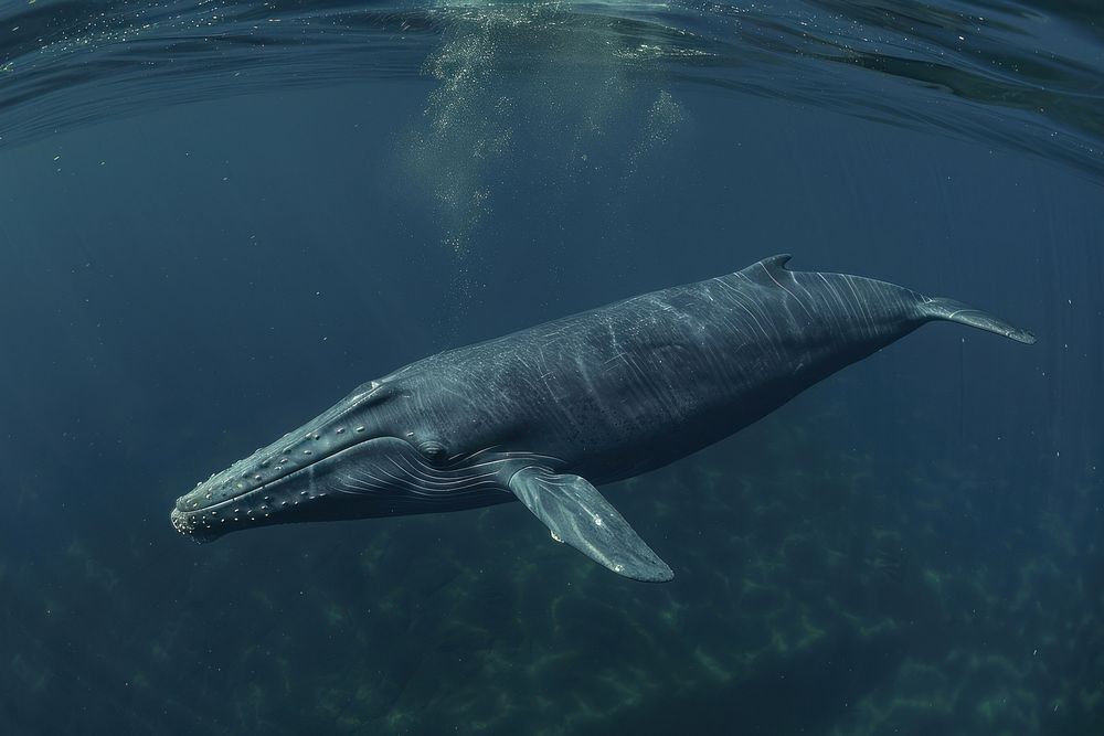 Blue whale swimming in the sea outdoors animal mammal.