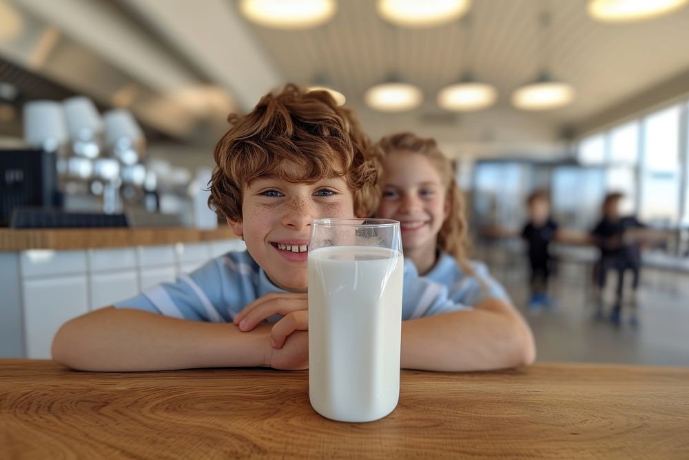 Milk sitting glass table.