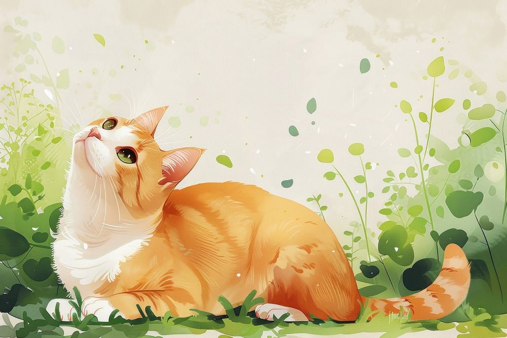 Cat illustration cute wallpaper animal mammal green.