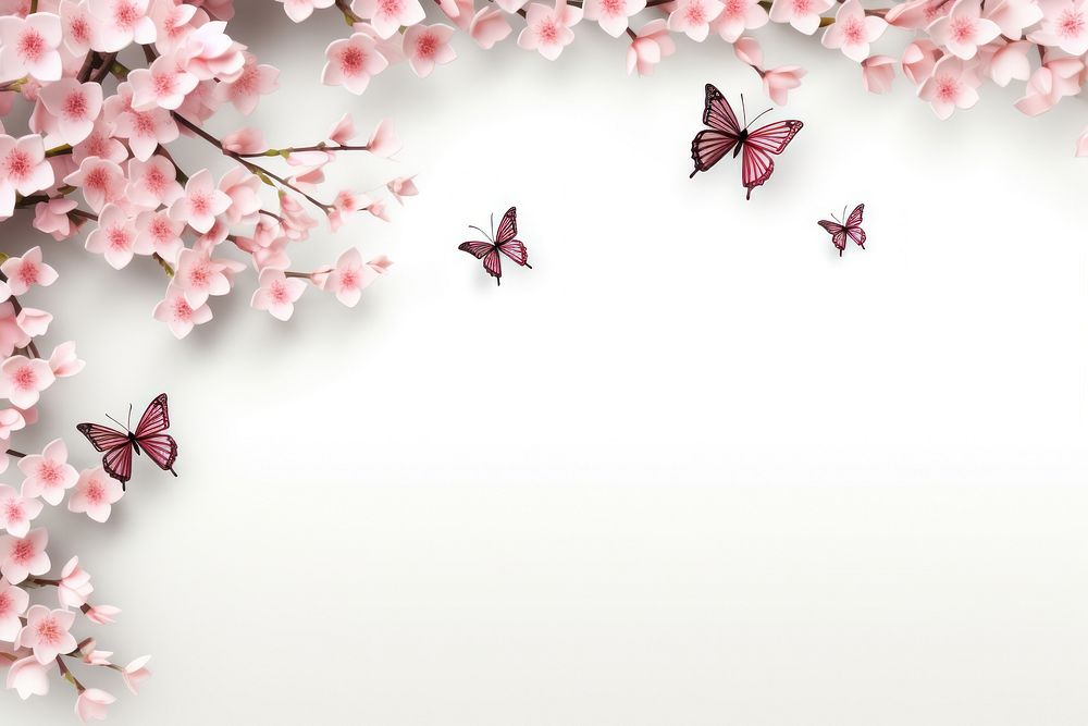 Cherry blossom and butterfly floral border backgrounds outdoors nature.