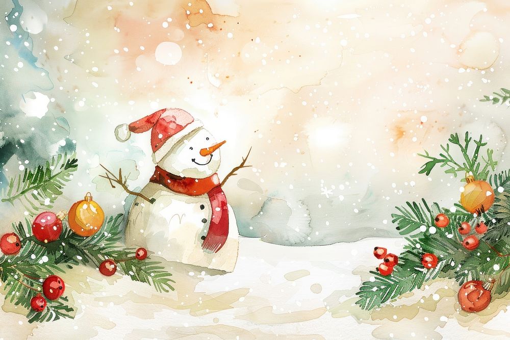 Christmas drawing cute background snowman winter nature.