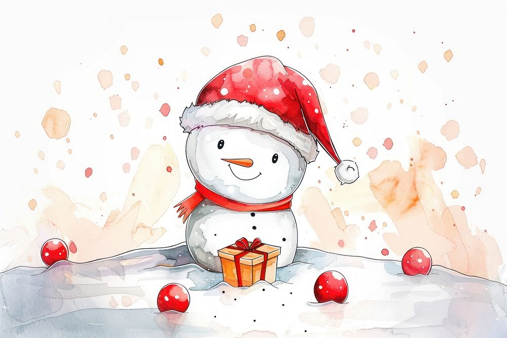 Christmas drawing illustration cute snowman winter nature.