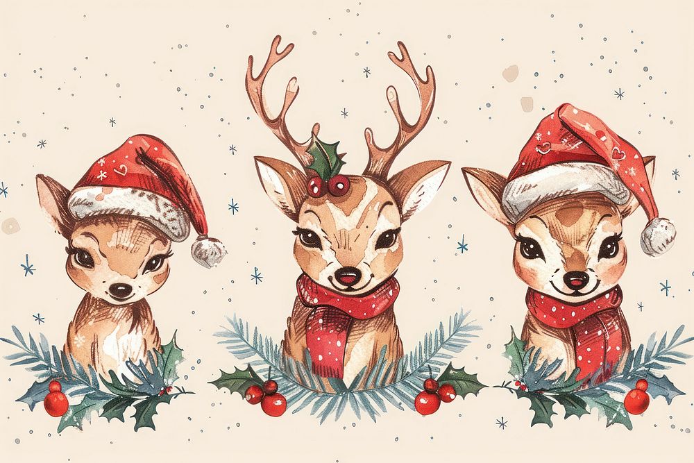 Christmas drawing illustration cute nature mammal animal.