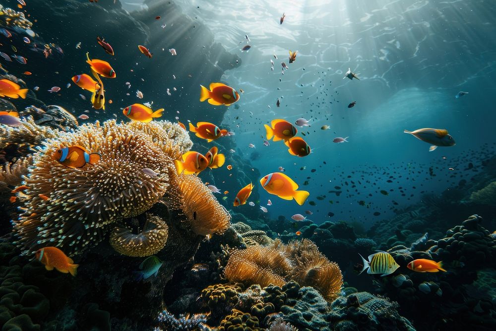 Coral reefs in the sea underwater aquarium outdoors.