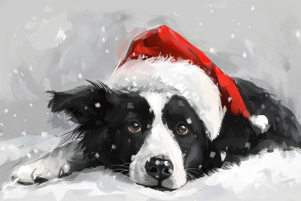 Cute dog christmas drawing mammal animal snow.