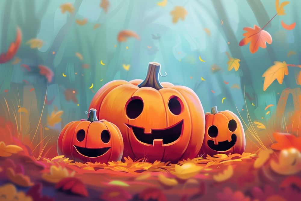Cute pumpkin illustration wallpaper halloween anthropomorphic jack-o'-lantern.