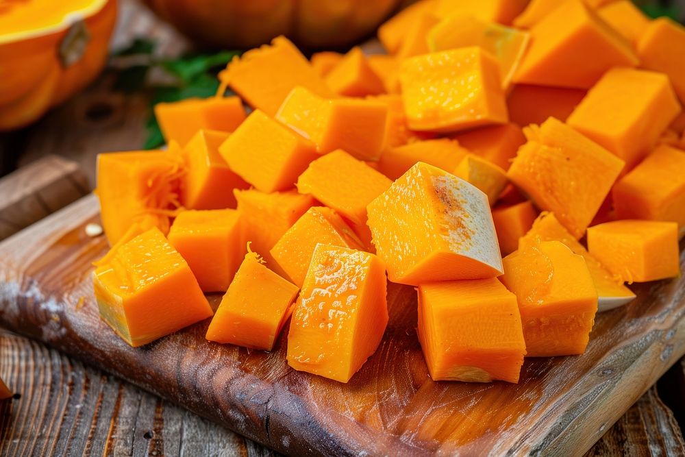 Diced pumpkin to cook cheese fruit plant.