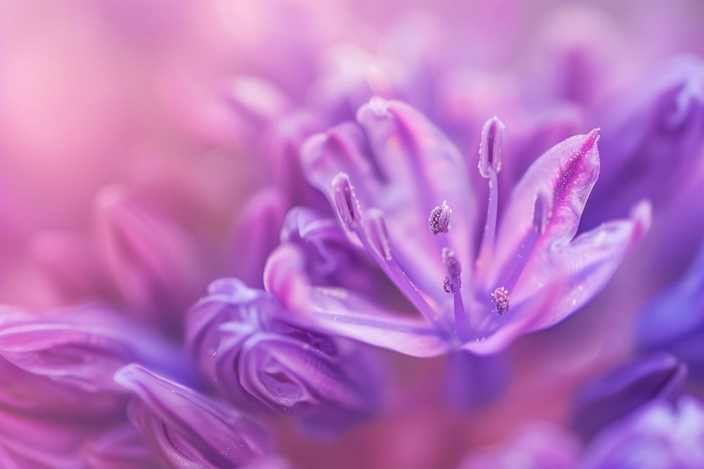 Extreme close up of wildflower blossom purple petal.