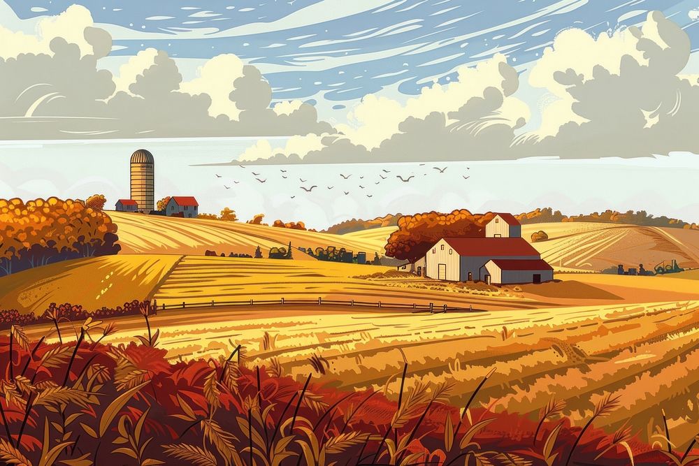 Farmland illustration agriculture landscape outdoors.