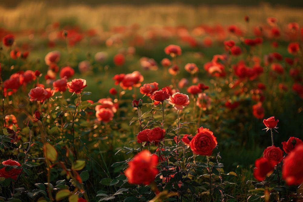 Field of roses outdoors nature flower.