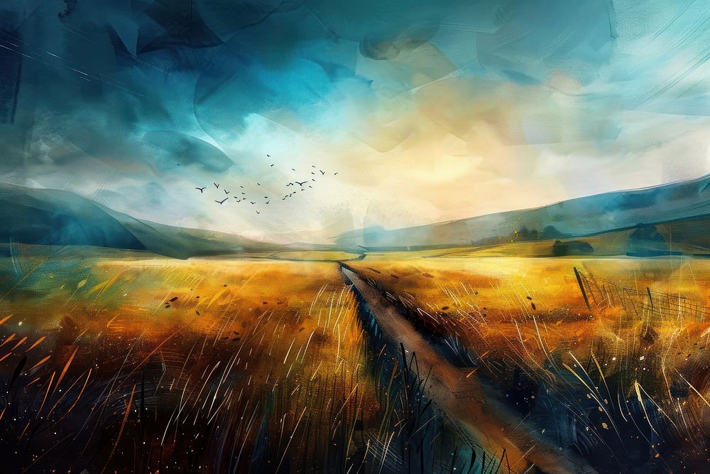 Field painting abstract style landscape outdoors nature.