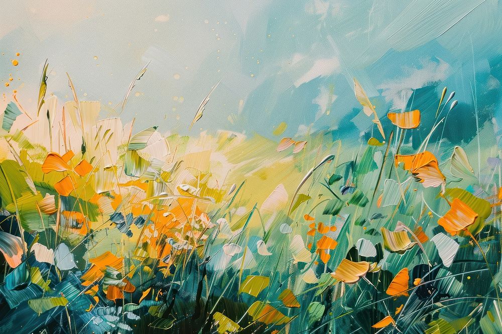 Field painting abstract style outdoors nature flower.