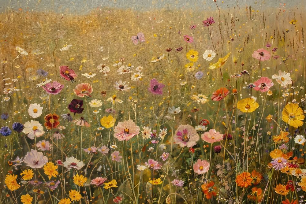 Flower field grassland outdoors painting.