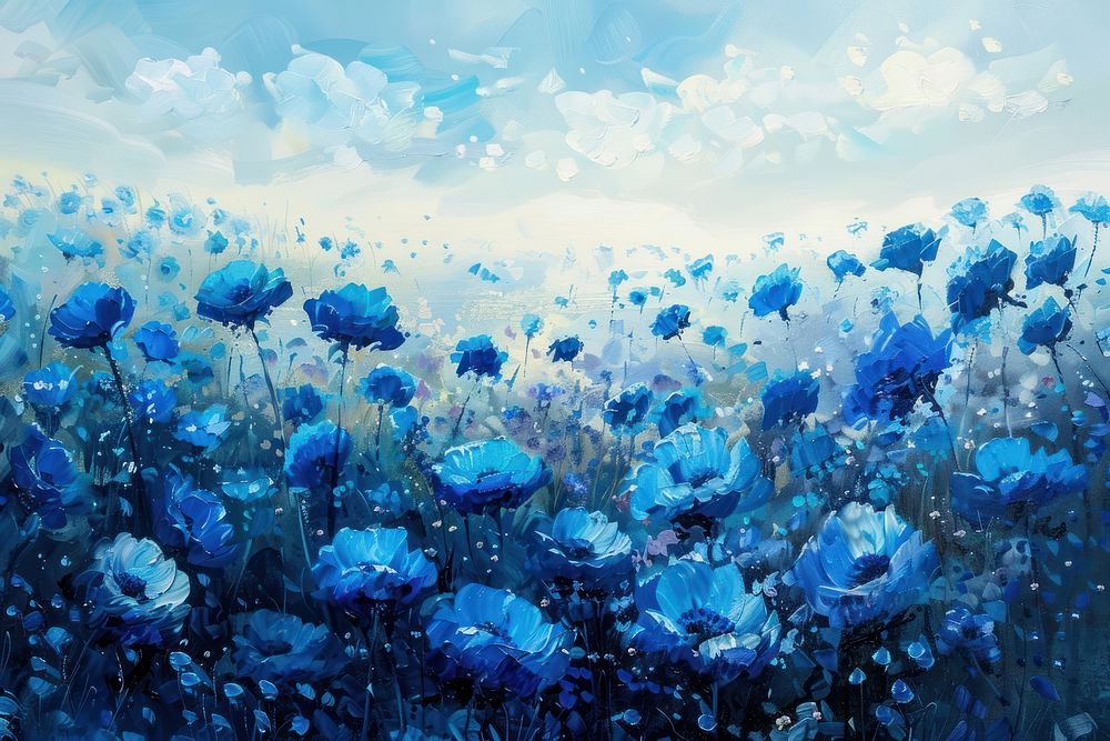 Flower field blue flowers outdoors painting nature.