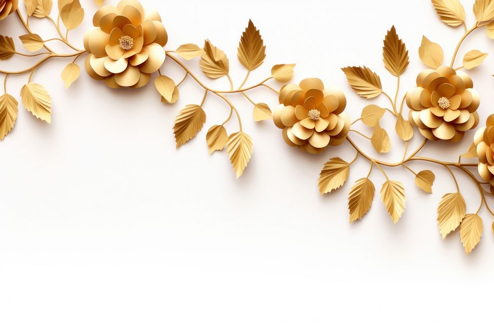 Gold flower floral border backgrounds pattern white background.