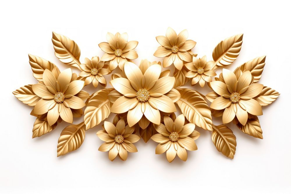 Gold flower floral border jewelry brooch white.