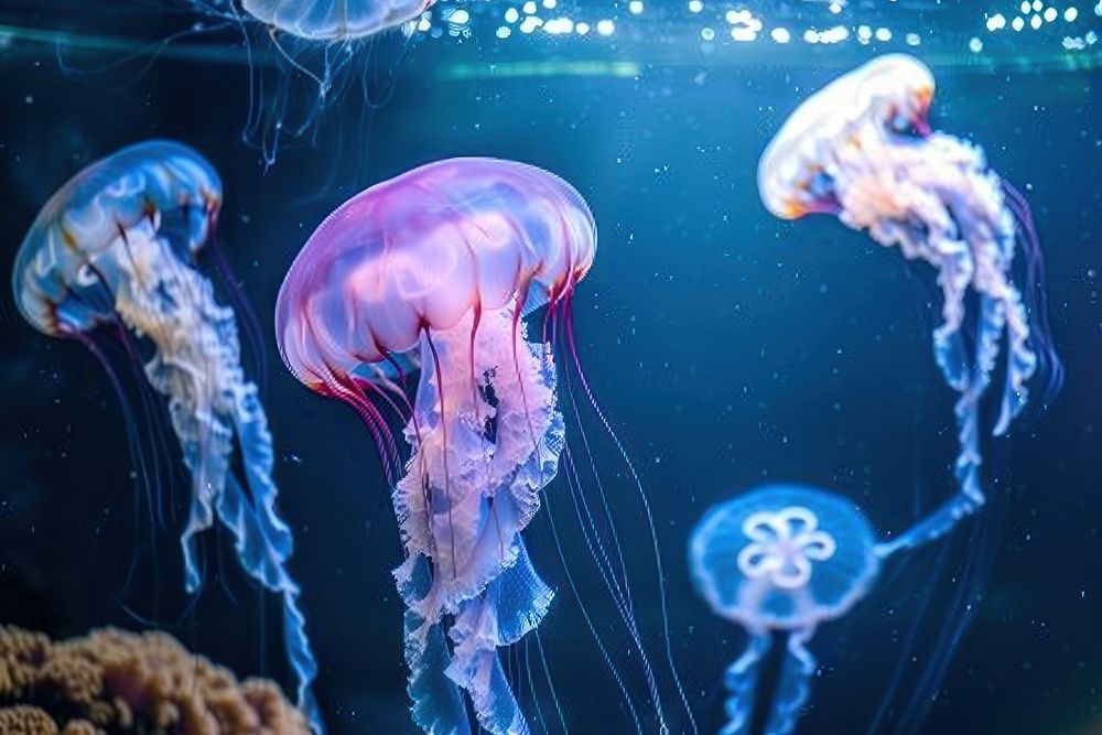Illustration jellyfish swimming in the sea animal human invertebrate.