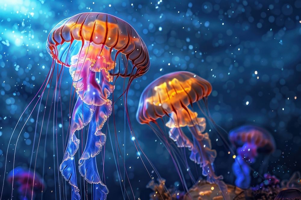 Illustration jellyfish swimming in the sea human invertebrate transparent.