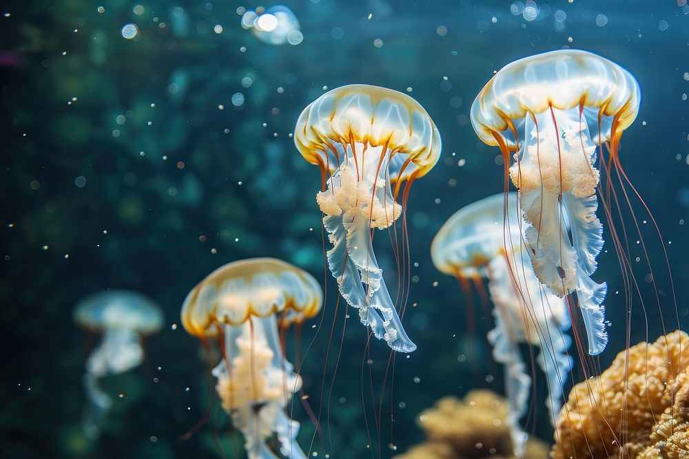 Illustration jellyfish swimming in the sea outdoors animal invertebrate.