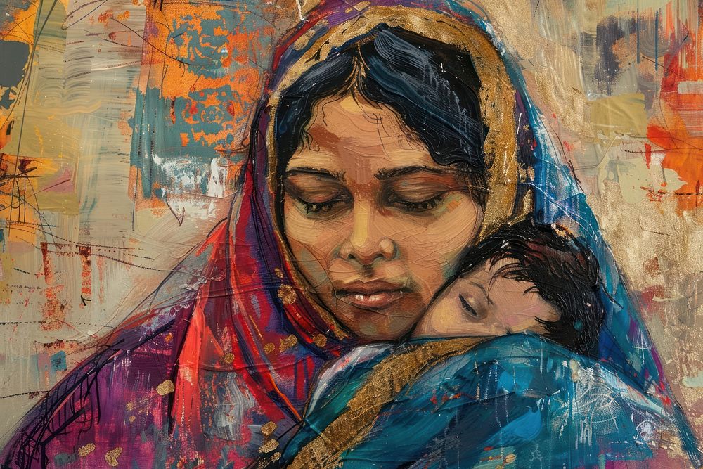 Indian modern mom painting portrait adult.