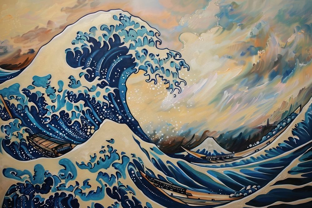 Japanese wave painting nature ocean sea.