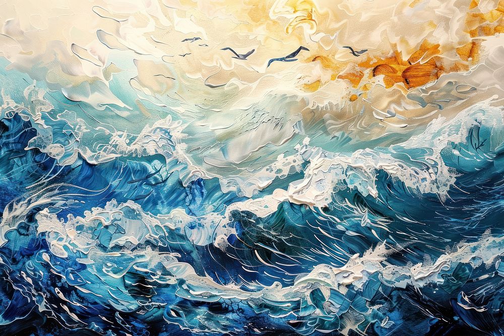 Japanese style painting of the sea nature ocean human.