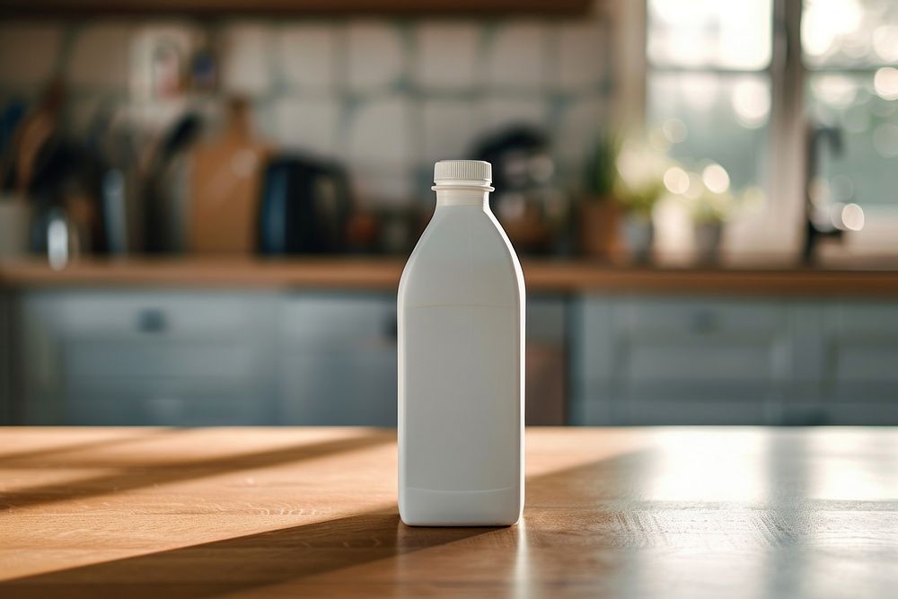 Milk carton bottle table drink.