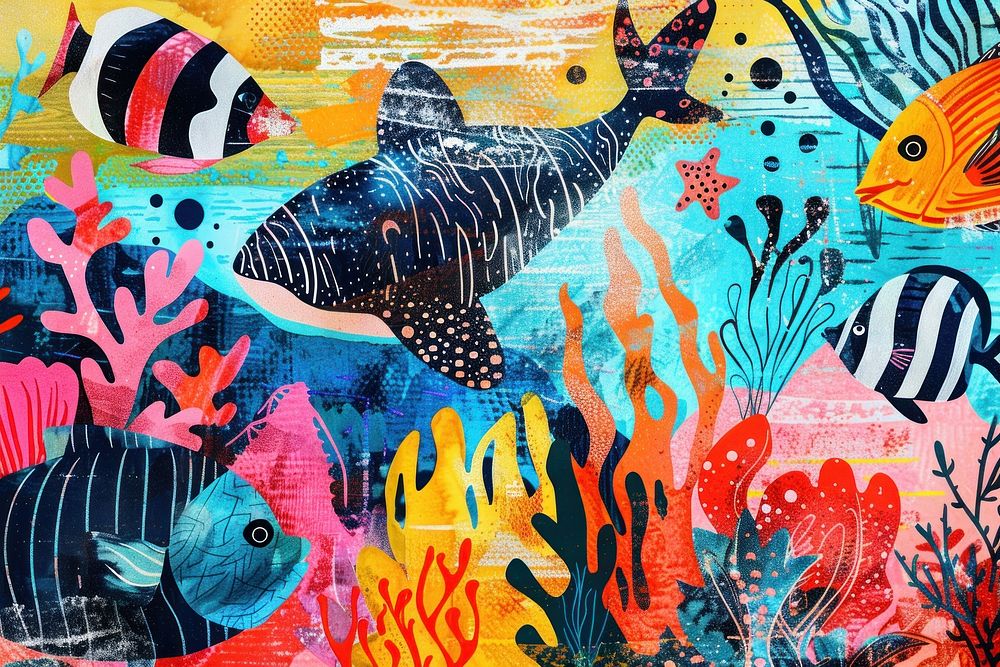 Marine life illustration abstract painting animal fish.
