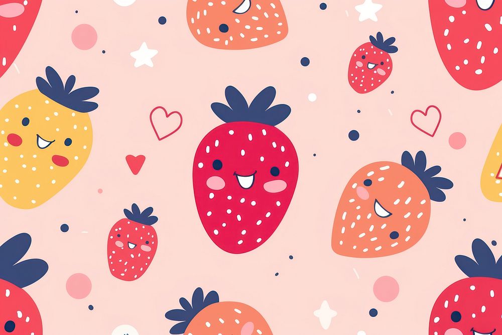 Minimal doodle cute wallpaper pattern berry fruit.