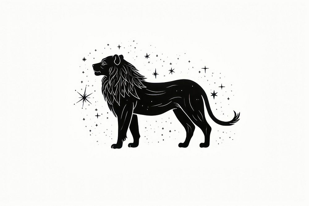 Black lion walking celestial drawing mammal animal.