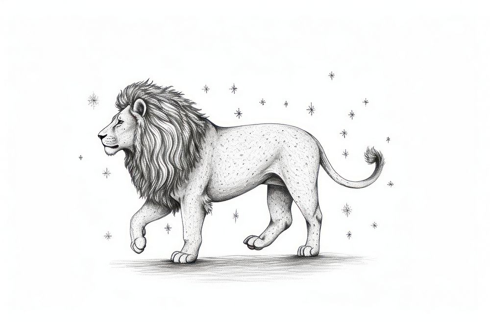 Lion walking celestial drawing mammal animal.