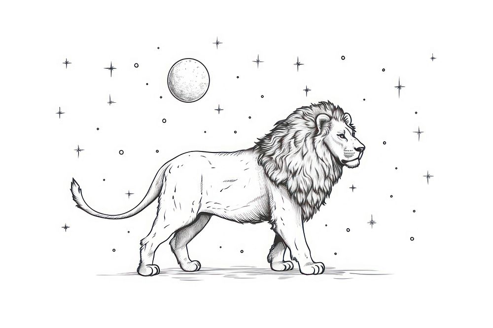 Lion walking celestial element drawing mammal animal.
