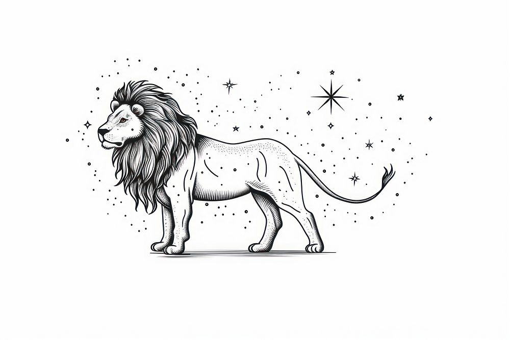 Lion walking celestial element drawing mammal animal.