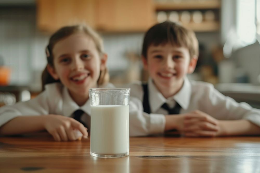 Milk carton sitting kitchen child.